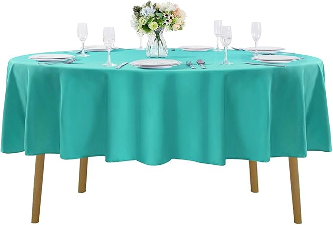 Cupuamon 60 inch Round Tablecloth Washable Polyester Table Cloth Decorative Table Cover for Wedding Party Dining Banquet（60 inch,Turquoise）