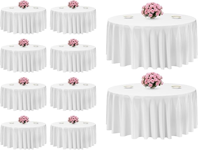 VEVOR White Round Tablecloths 10 Pack, 132 Inches in Diameter, Stain- & Wrinkle- Resistant, Machine Washable Table Clothes, Polyester Fabric Table Covers for Wedding, Party, Banquet, Formal Events