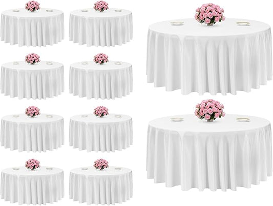 VEVOR White Round Tablecloths 10 Pack, 132 Inches in Diameter, Stain- & Wrinkle- Resistant, Machine Washable Table Clothes, Polyester Fabric Table Covers for Wedding, Party, Banquet, Formal Events