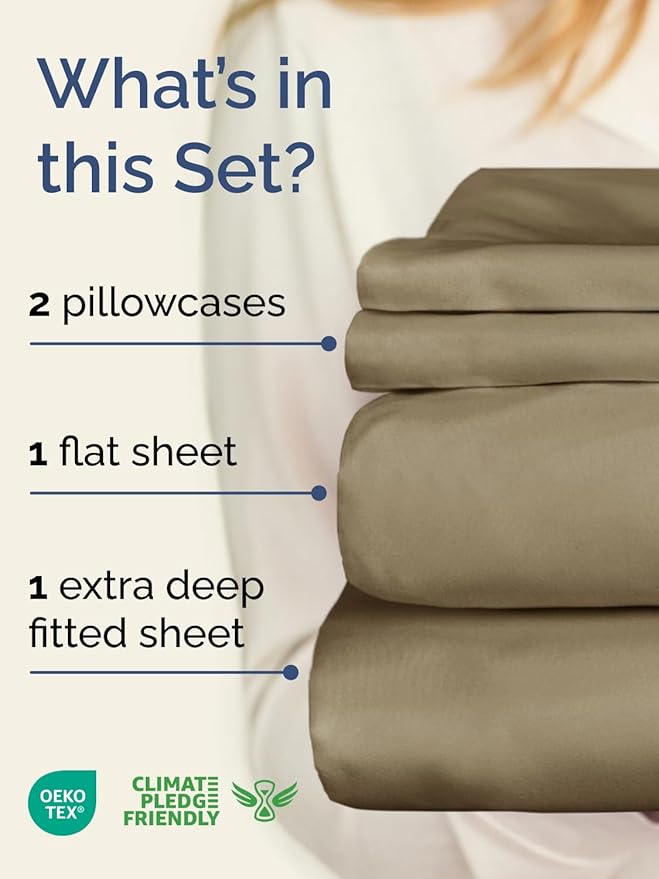 Extra Deep Pocket King Sheets - 4 Piece Breathable & Cooling Bed Sheets - Hotel Luxury Bed Sheet Set - Soft, Wrinkle Free & Comfy - Easily Fits Extra Deep Mattresses - Deep Pocket Khaki Sheets Set