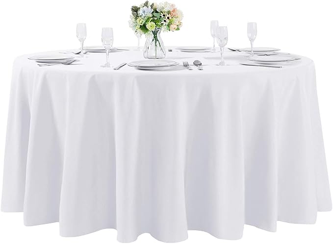 Cupuamon 120 inch Round Tablecloth Washable Polyester Table Cloth Decorative Table Cover for Wedding Party Dining Banquet (120 inch,White)