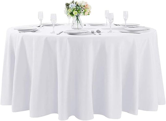 Cupuamon 120 inch Round Tablecloth Washable Polyester Table Cloth Decorative Table Cover for Wedding Party Dining Banquet (120 inch,White)