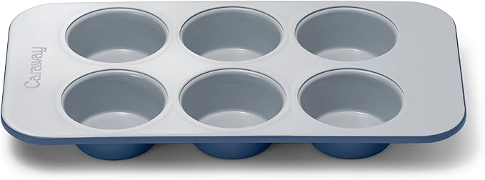 Caraway Nonstick Ceramic 6 Cup Muffin Pan ??Non-Toxic, PTFE & PFOA Free ??Oven Safe ??Aluminized Steel Core ??Small Muffin Pan for Baking Cupcakes, Muffins & More - Navy