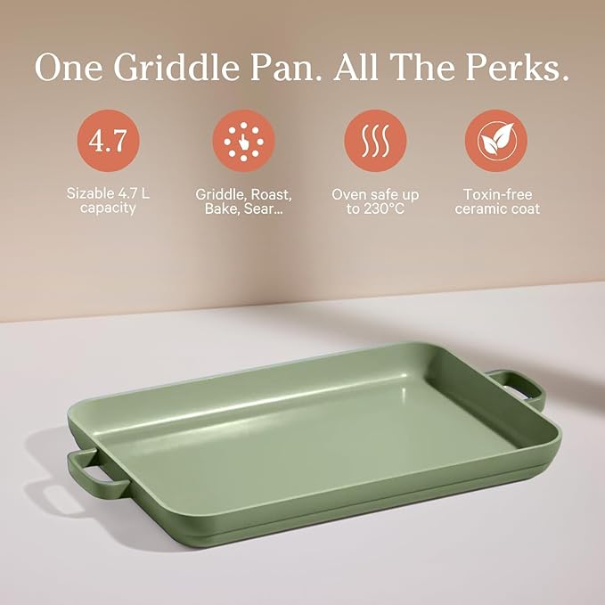 Our Place Griddle Pan | 11.8" (5 Qt) Nonstick Ceramic Griddle Pan for Stovetop & Oven | PFAS-Free, Oven-Safe up to 450째F, Easy-Grip Handles | Sage