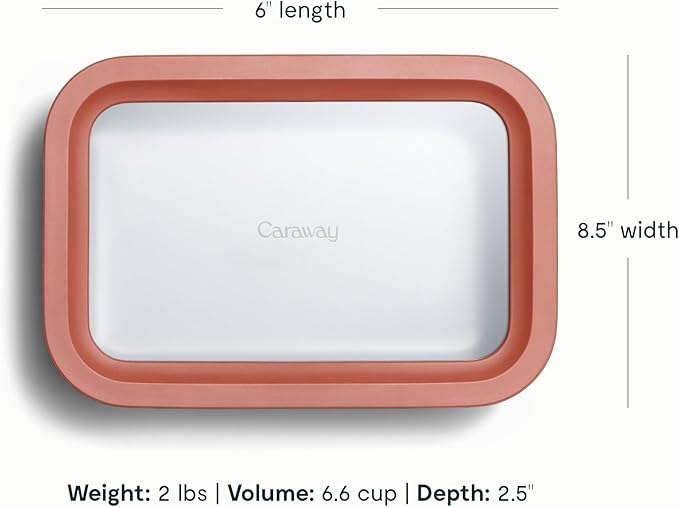 Caraway 6pc Glass Food Storage Set ??6.6 Cup Food Containers (6) - Ceramic Coated - Non Toxic, Non Stick with Lids - Microwave Safe - Perracotta