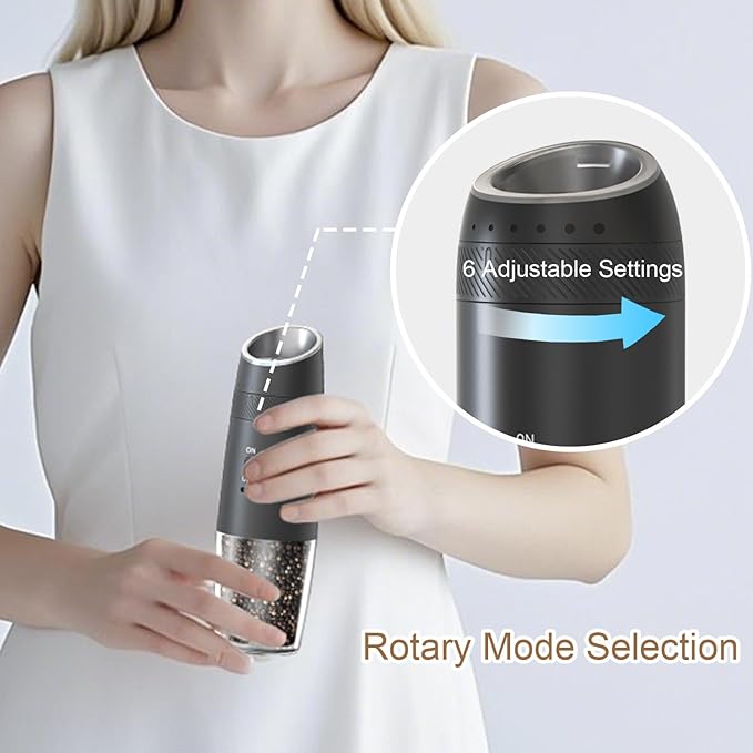 Electric Salt and Pepper Grinder Set ??Rechargeable Gravity Automatic Pepper Mill Gift Set with LED Light & 6 Adjustable Coarseness