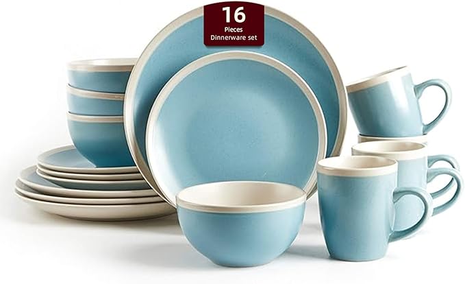 Rock Ridge Speckled Stoneware Dinnerware Set (16pc Set, Turquoise and Ivory)