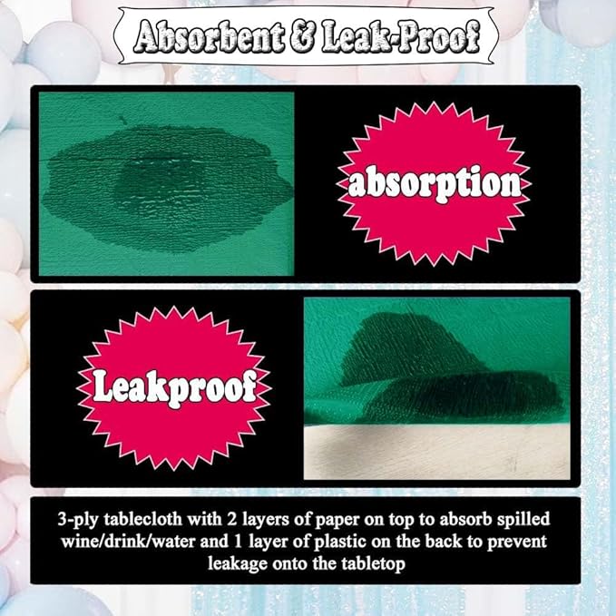 [6 Pack] Dark Green Paper Tablecloth Disposable for Rectangle Tables, 54 X 108 Inch Party Table Cover with Plastic Backing, Waterproof 3 Ply Table Cloth for Christmas Parties St. Patrick's Day