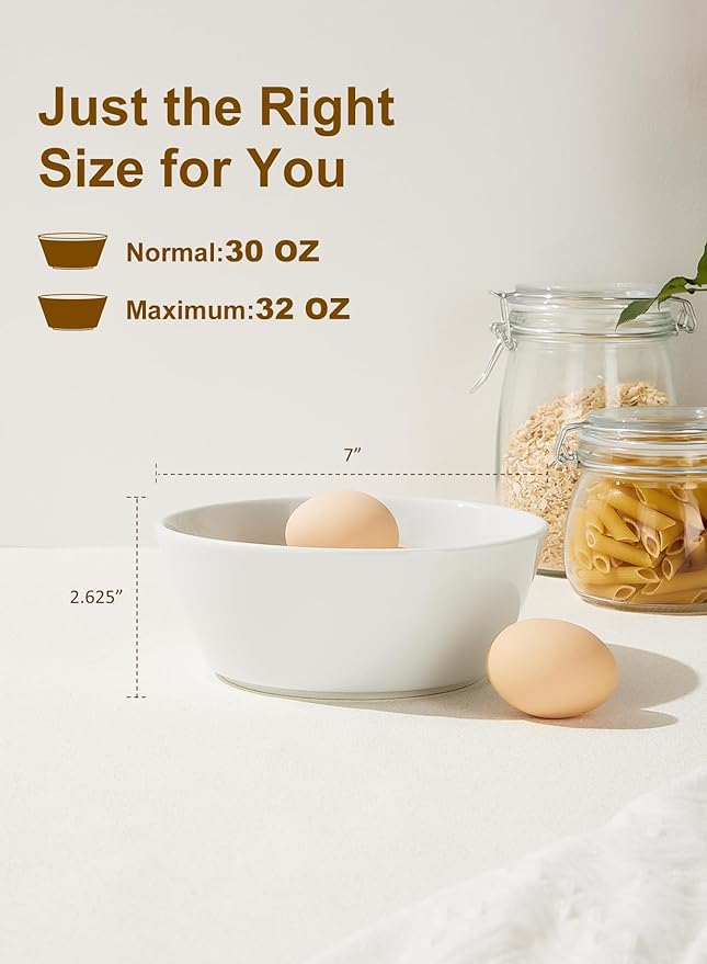 Yedio 32 OZ Large Soup Bowls Set of 4 ??White Porcelain Bowls for Ramen, Cereal, Salad, Pasta, Oatmeal & More ??Microwave, Dishwasher, Oven & Freezer Safe