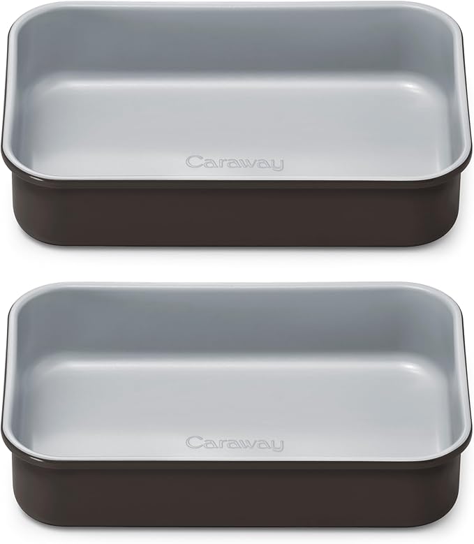 Caraway Nonstick 9??x 6.5??Small Rectangle Baking Pan Duo ??Non-Toxic, PTFE & PFOA Free ??Aluminized Steel Core ??Deep Ceramic Baking Pan for Casseroles, Lasagna & More - Black