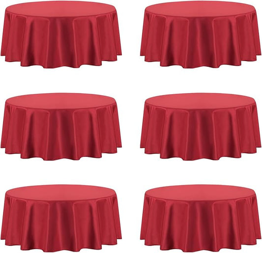 PureFit 6 Pack Round Red Table Cloths 120 Inch for Round Tables, Stain and Wrinkle Resistant Table Linens for Home Use, Wedding, Party, Banquet and Camping