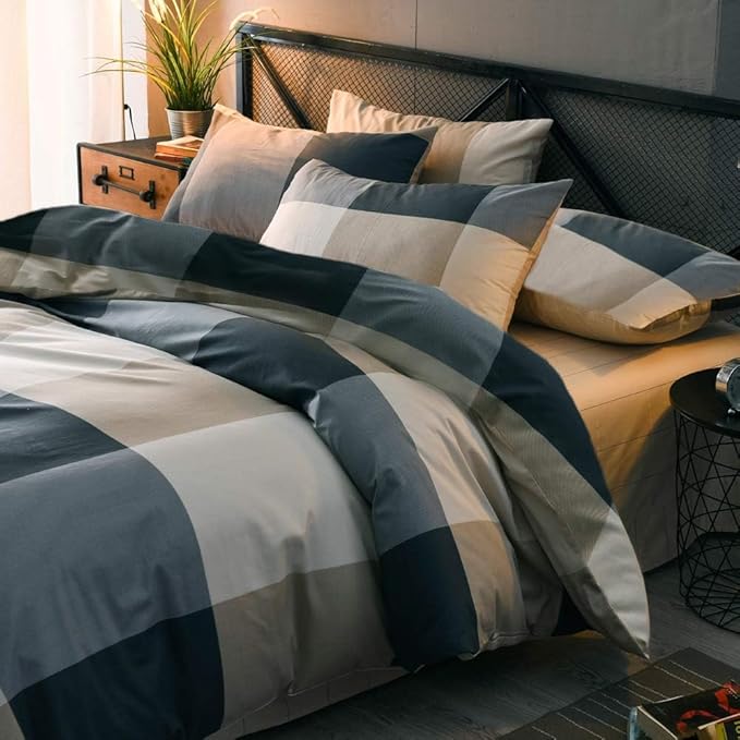 Twin XL Comforter Set Modern Style Plaid Comforter Set Men Boys Geometric Checkered Plaid Printed Bedding Comforter Soft Fluffy Bedding Set for All Seasons Checkered Pattern Comforter Twin XL Size