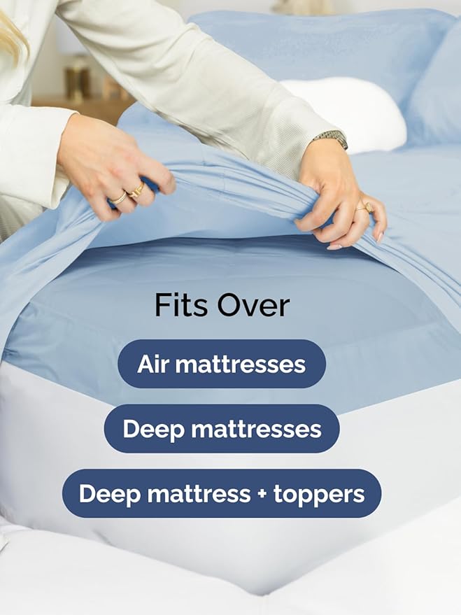 Extra Deep Pocket Split King Sheets - 5 Piece Breathable & Cooling Bed Sheets - Hotel Luxury Sheet Set - Soft, Wrinkle Free & Comfy - Easily Fits Extra Deep Mattresses - Deep Pocket Sky Blue Sheets