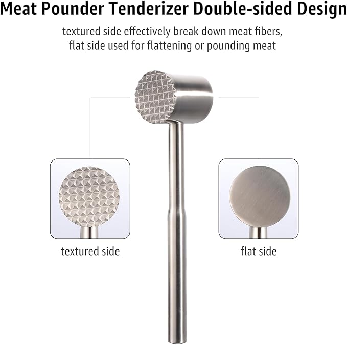 Stainless-Steel Meat Tenderizer Mallet - Meat Tenderizer Tool for Pounder Chicken, Beef, Steak, Pork, Dual-Sided with Ergonomic Handle, Kitchen Gadgets and Essentials Cooking Accessories