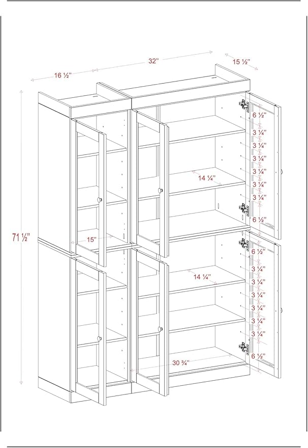 Palace Imports 100% Solid Wood 48.5" Pantry China Cabinet with Clear Glass Doors and Adjustable Shelves (Antique Blue)