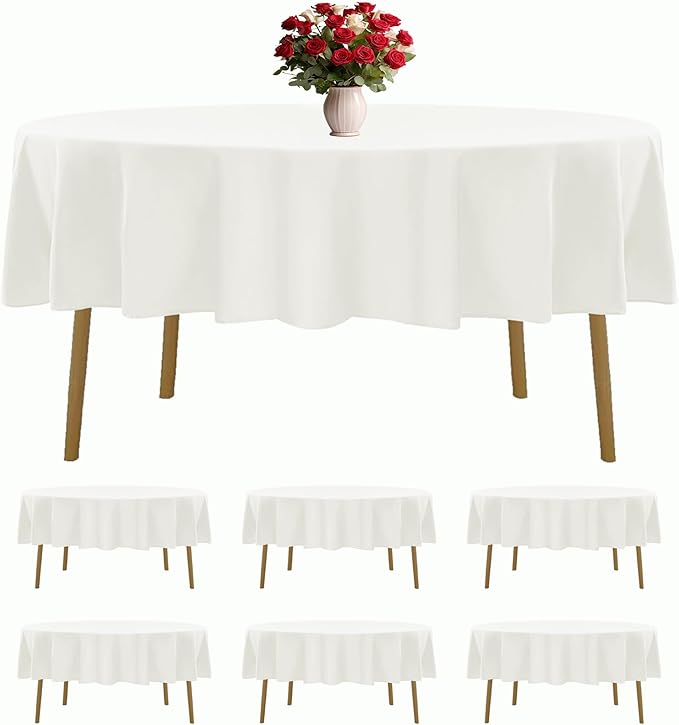 6 Pack Ivory Round Tablecloths 70 Inches Table Cloth Stain and Wrinkle Resistant Washable Polyester Table Cover Fabric for Party, Wedding,Dining,and Banquet Decoration