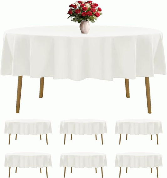 6 Pack Ivory Round Tablecloths 70 Inches Table Cloth Stain and Wrinkle Resistant Washable Polyester Table Cover Fabric for Party, Wedding,Dining,and Banquet Decoration