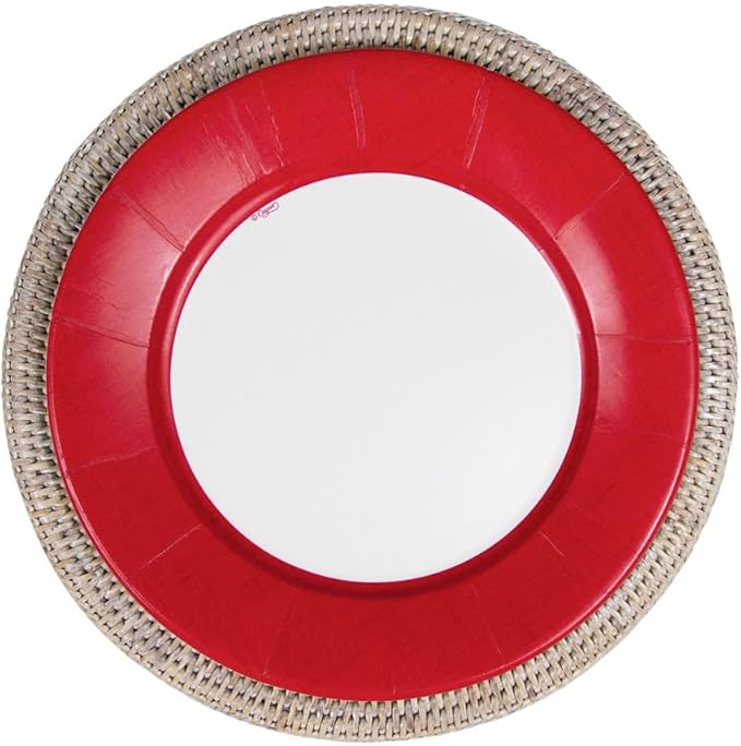 Caspari Linen Border Paper Dinner Plates in Red - Pack of 8