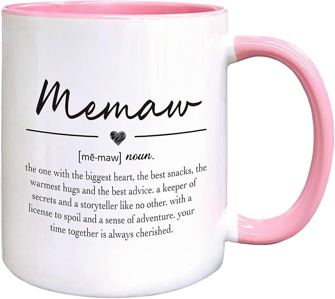 QASHWEY Memaw Gifts Coffee Mug, Mothers Day Coffee Mug Gifts for MemawGrandma, Grandma Gifts CoffeeMugs, Memaw Mugs Tea Cup Gift for GrandmaMemaw, Memaw Definition Coffee Cups Ceramic 11oz(Pink)