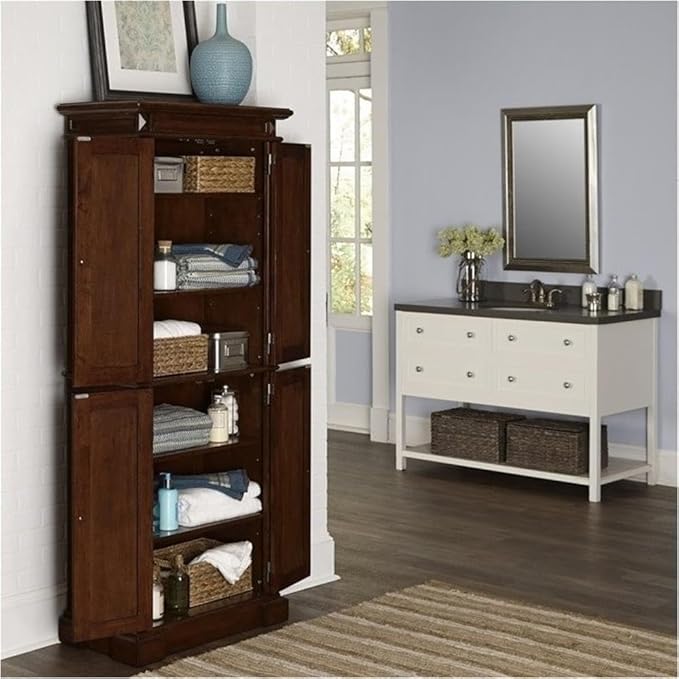 BOWERY HILL Traditional 4 Shelves Wood Kitchen Pantry in Brown Cherry