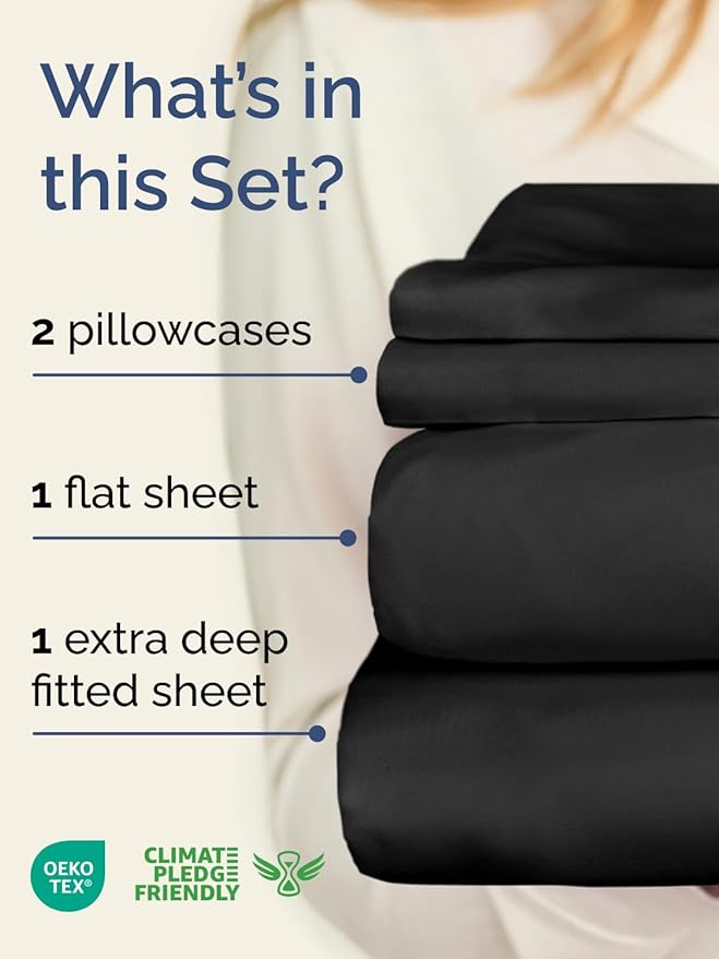 Extra Deep Pocket King Sheets - 4 Piece Breathable & Cooling Bed Sheets - Hotel Luxury Bed Sheet Set - Soft, Wrinkle Free & Comfy - Easily Fits Extra Deep Mattresses - Deep Pocket Black Sheets Set