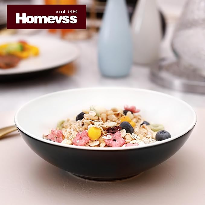 Stoneware Two-Tone Colors Life 16pc Dinner Set竊똎utside Shiny Black + Inside Matte Glaze Off White Cream color