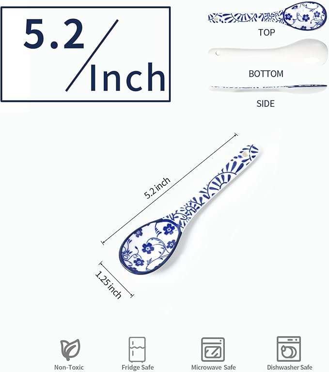 Selamica Ceramic Coffee Spoons, Teaspoons 5.2 Inch Small Spoons Set for Espresso, Tea, Dessert, Stirring, Dishwasher & Microwave Safe, Set of 6, Vintage Blue
