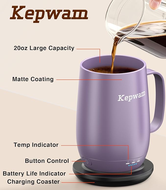 Heated Coffee Mug T2-Plus, 20oz Leading Large Capacity Self Heating Coffee Mug, Up to 8 Hrs Battery & Hot Up to 149?? Smart Coffee Mug for Women, Men