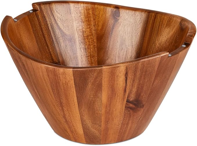 Night Tree Large wooden salad bowl with serving forks mixing, wood salad bowl set for food or fruits, magnetic utensils fit for 6?? servings, ideal to family meals or as a unique gift
