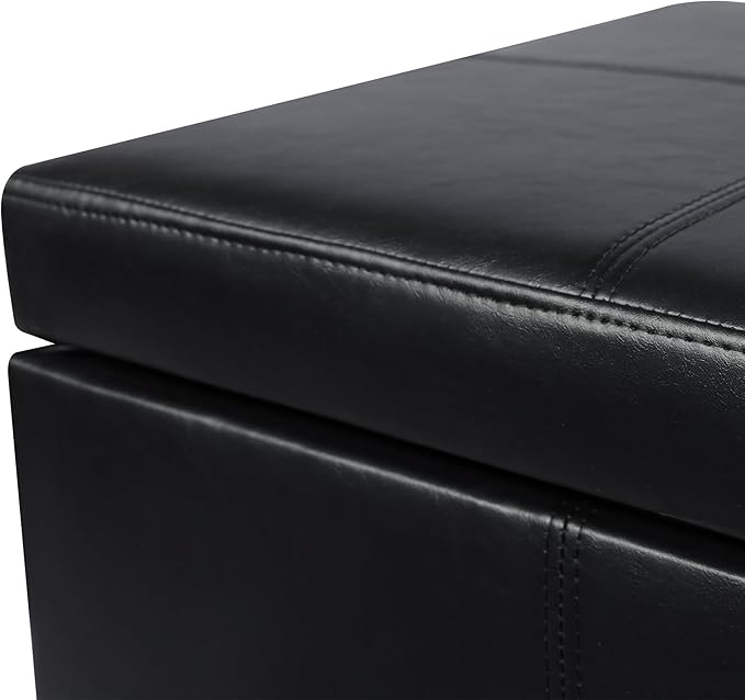 DECO DE VILLE Storage Ottoman Bench, 51 Inch Faux Leather Foot Rest with Hinged Lid, Black Bed Bench