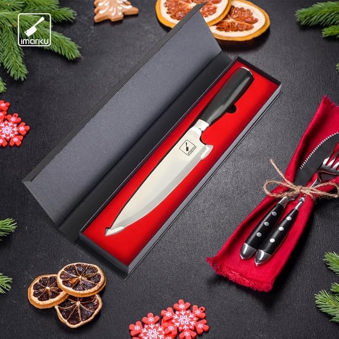 imarku Chef Knife 8-Inch Pro Japanese Kitchen Knife 7Cr17MoV High-Carbon Stainless Steel Paring Knife Ergonomic Handle Rasor Sharp Single-Bevel Edge Christmas and Thanksgiving Gift for Women and Men