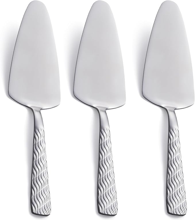 Silver Cake Server, 9.4-inch Stainless Steel Pie Server Spatula, Pizza Server Set of 3, Dishwasher Safe