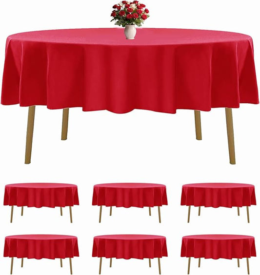 6 Pack Red Round Tablecloths 90 Inches Table Cloth Stain and Wrinkle Resistant Washable Polyester Table Cover Fabric for Party, Wedding,Dining,and Banquet Decoration