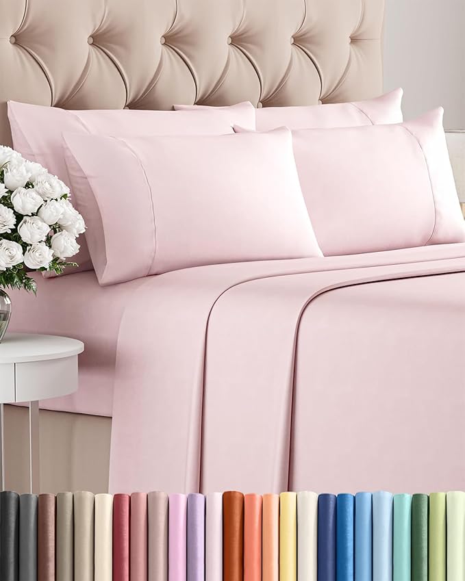 Queen 6 Piece Sheet Set - Cooling & Breathable Bed Sheets - Hotel Luxury Bed Sheets for Women, Men, Kids & Teens - Bedding w/Deep Pockets & Easy Fit - Soft & Wrinkle Free - Queen Lavender Pink Sheets