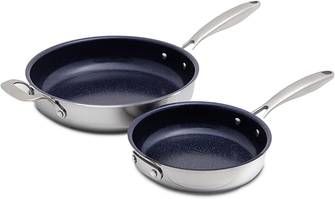 Nuwave Pro-Smart 12??& 8??SS Fry Pan Set, Healthy Duralon Blue Non-Stick Ceramic Coating, Heavy-Duty Tri-Ply Construction, Ergonomic Stay-Cool Handles, Induction-Ready & Works on All Cooktops