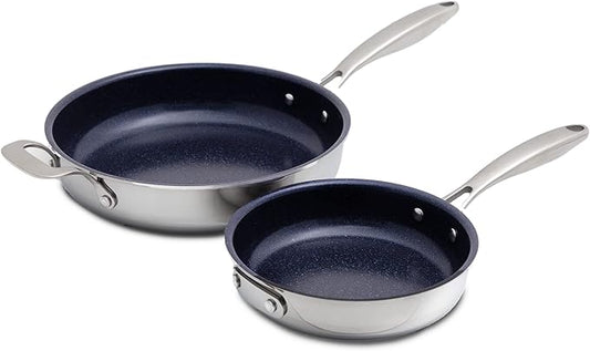 Nuwave Pro-Smart 12??& 8??SS Fry Pan Set, Healthy Duralon Blue Non-Stick Ceramic Coating, Heavy-Duty Tri-Ply Construction, Ergonomic Stay-Cool Handles, Induction-Ready & Works on All Cooktops
