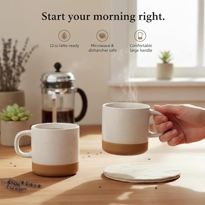 Unboxme Givenne Ceramic Latte Coffee Mug Set, 12 oz (Set of 4) ??Microwave & Dishwasher Safe, Large Handles, Modern Boho Neutral Colors