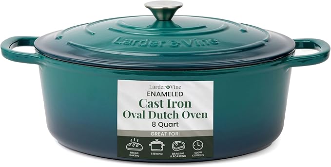 Larder & Vine Enameled Cast Iron 8 qt Dutch Oven Pot with Lid | Bread Baking | Compatible on All Cooktops & Oven Safe to 500째 F | Great for Sourdough Bread | Bondi