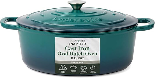 Larder & Vine Enameled Cast Iron 8 qt Dutch Oven Pot with Lid | Bread Baking | Compatible on All Cooktops & Oven Safe to 500째 F | Great for Sourdough Bread | Bondi