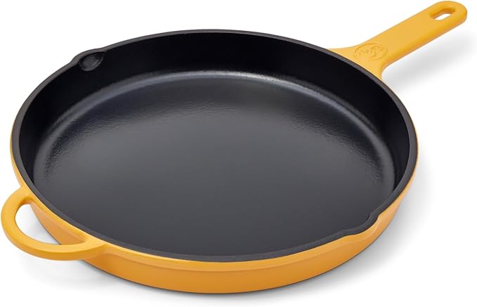 Great Jones King Sear Cast-Iron Skillet (Mustard, 12") | Enameled for Easy Cleaning | Safe for All Stovetops & Ovens | Perfect for Crispy Chicken, Steak & More | Oven-Safe to 500째F | Hand Wash Only