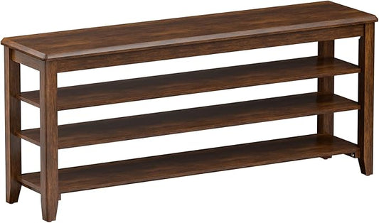 Taitiy Shoe Rack Bench with Rubberwood Flat Top and 3 Adjustable Shelves ??Wooden Shoe Rack for Entryway, Hallway, Mudroom, Front Door, or Small Spaces