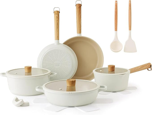 SENSARTE Ceramic Nonstick Cookware Set Non-toxic Healthy Pots and Pans Set Ceramic Coated Kitchen Cooking Set, Free of Intentionally Added PFAS/PTFE, Dishwasher&Oven Safe, Induction Compatible, 15pcs