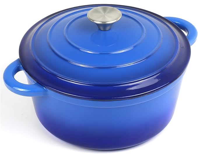 6 Quart Enameled Cast Iron Dutch Oven Pot with Lid, Oven Safe up to 500째F or on Stovetop, Non-stick Dutch Oven for Bread Baking, Cooking, Dual Handles Cookware, Cobalt Blue