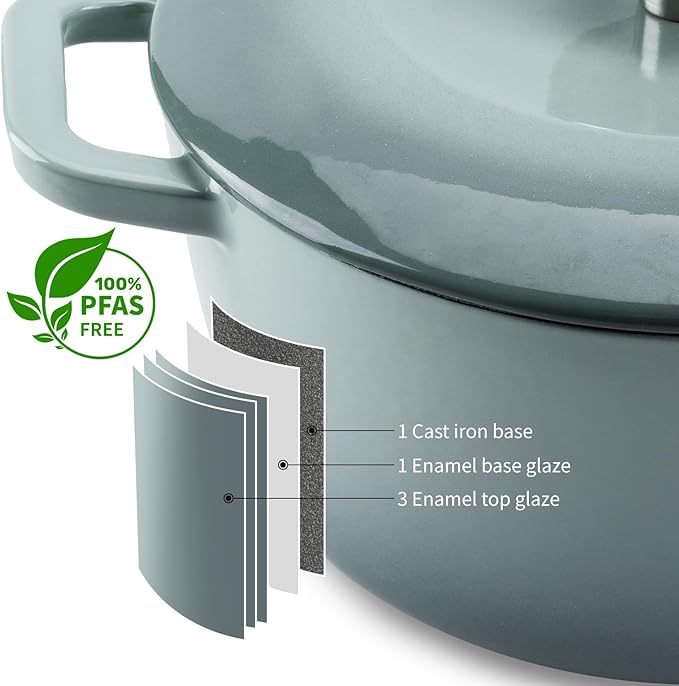 Enamel Cast Iron Dutch Oven with Lid,Dual Handles,Heavy-Duty Cookware for Sourdough Bread Baking,Braising,Stews,Roasting,Oven Safe up to 500째 F,5.5QT,green