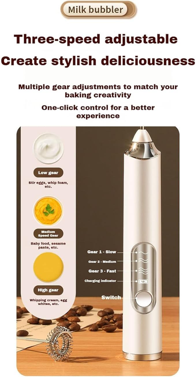 Milk Frother Handheld Rechargeable,Frother Wand 3-Speed Drink Mixer for Coffee,Milk,Cream,Usb Charging,30dB Quiet
