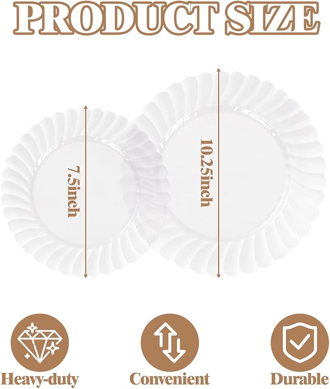 YOUBET 100PCS Clear Scalloped Plastic Plates - Heavy Duty Clear Disposable Plates, Fancy Hard Scalloped Plates Include 50 Dinner Plate, 50 Dessert Plate, for Wedding & Party