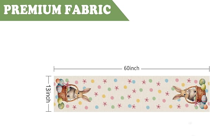 QIONG MENG Easter Table Runner Bunny Eggs Basket Flowers Burlap Table Decoration Spring Holiday Home Party Kitchen Dining Table Supplies 13x60 Inch