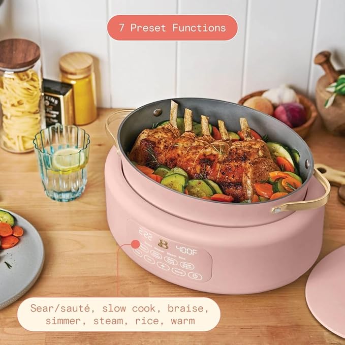 Beautiful 10-in-1 6-Qt Programmable Multi-Cooker with Oven-Safe Pot & 7 Presets ??Slow Cook, Rice, Steam, Saut챕 (Rose)