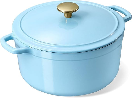 CAROTE 5QT Enameled Cast Iron Dutch Oven Pot with Lid, Heavy-Duty Dutch Ovens for Sourdough Bread Baking, Braising, Roasting, Dual Handles, Healthy & Non-Toxic, All Stovetop Compatible, Oven Safe up to 500째 F, Macaron Blue