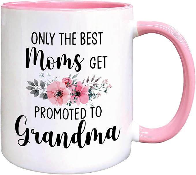 QASHWEY Grandma to Be Gifts Coffee Mugs Mug, Funny Pregnancy Announcement Gifts for Mom NewGrandma, Get Promoted to Grandma Double Side Printed Ceramic Mug Cup 11 Ounce(Pink)